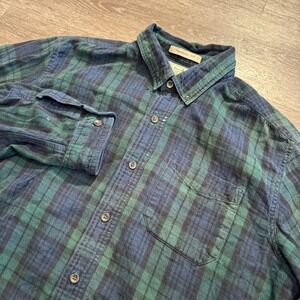 LL Bean Shirt Mens Large Green Plaid Cotton Traditional Fit Button Up‎ Flannel